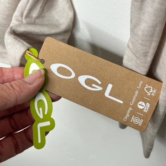 NEW OGL Merino Wool Tencel Drape Neck Long Sleeve Top Beige Large Built-in Bra - Picture 7 of 8